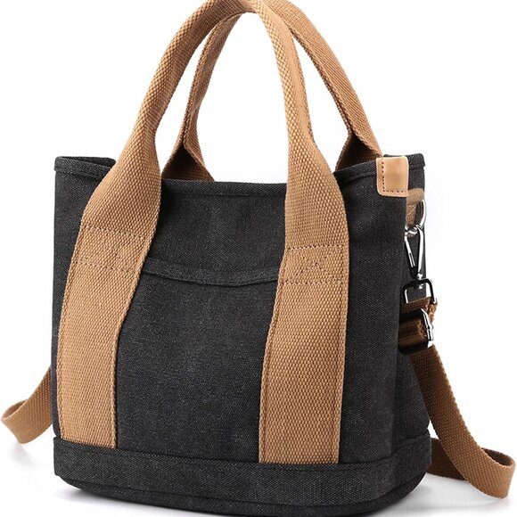 Canvas Tote Handbag for Women Small Multi-Pockets Zipper Travel Work - Picture 1 of 8